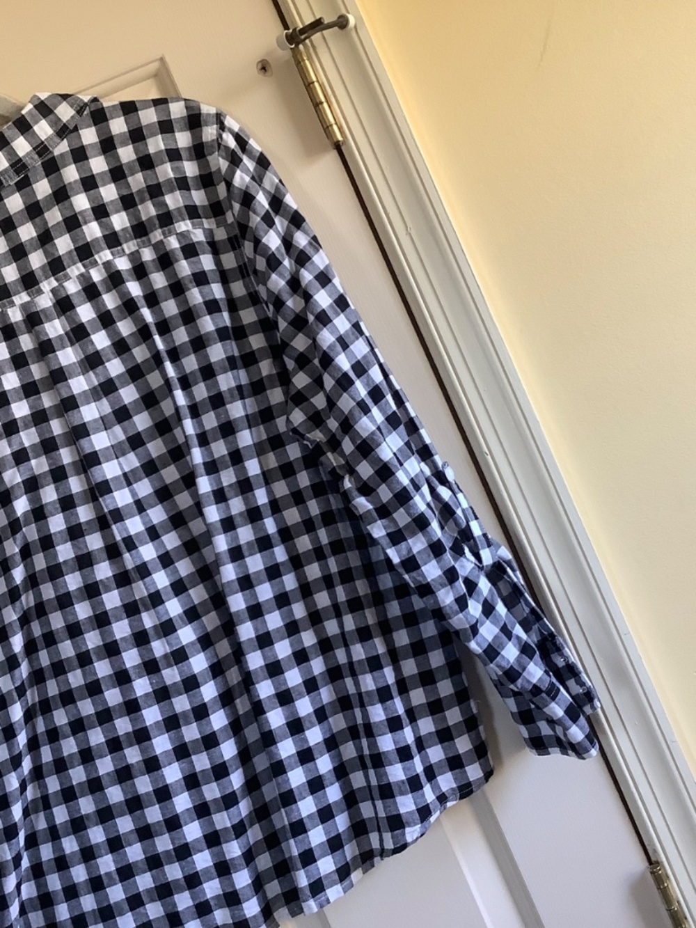 Rachel Hollis Gingham Linen Blend Woven Henley Shirt Black White SZ 14 - Picture 12 of 16